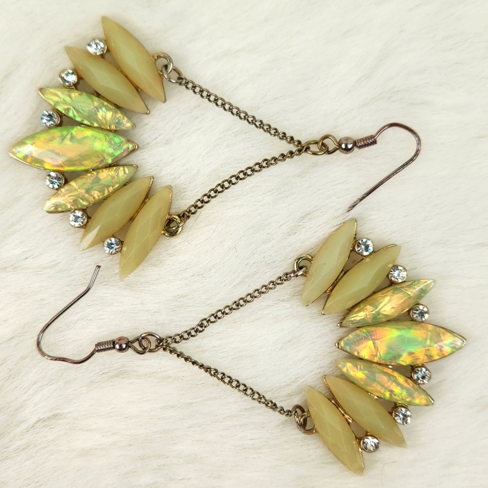Fire Opal, Jade and Rhinestone Dangle hook earrings set